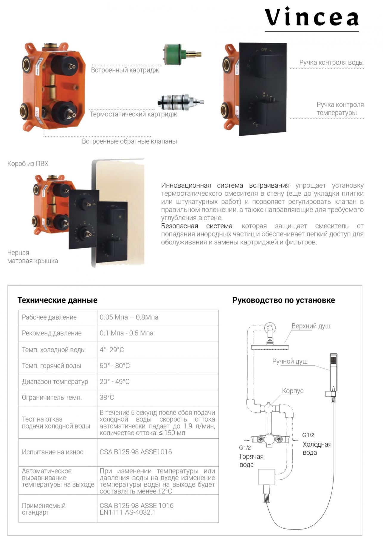 Встраиваемый двухрежимный душевой комплект Vincea VSFW-104TCH схема 8