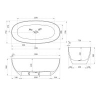 Отдельностящая ванна Vincea Solid Surface слив-перелив в комплекте VBT-6T01B схема 6