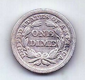 1 дайм 1853 США Редкий год AUNC