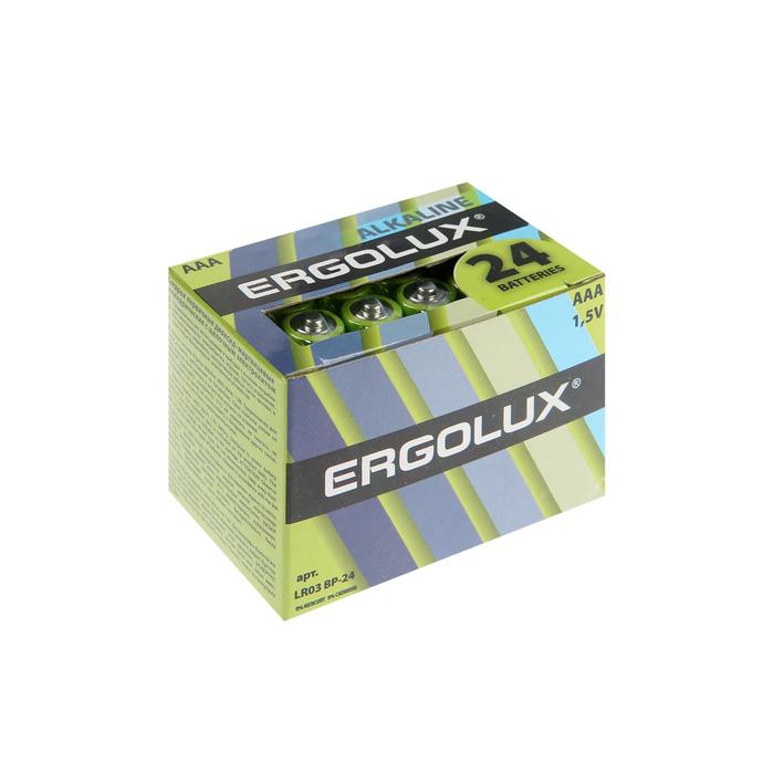 Батарейка алкалиновая Ergolux, AAA, LR03-24BOX (LR03 BP-24), 1.5В, набор 24 шт.