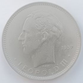 Король Леопольд III 5 франков Бельгия 1937 BELGIQUE