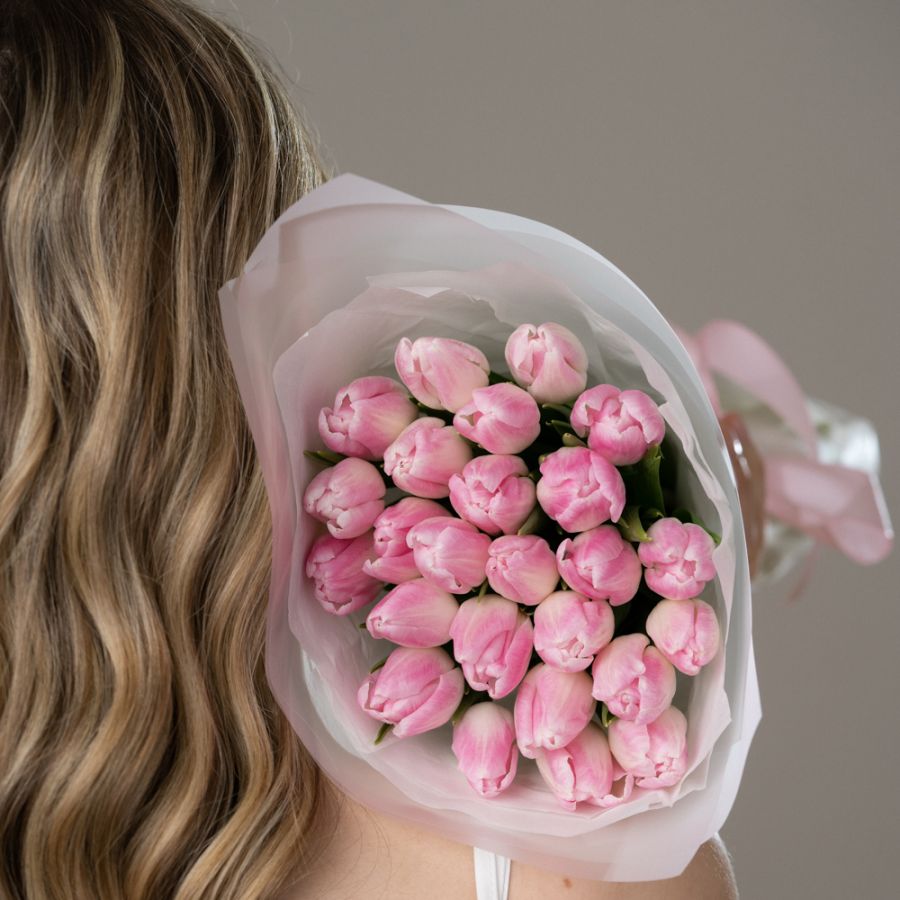 Монобукет из розовых тюльпанов от 15шт