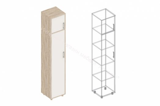 Пенал "Граф" 1-ств. с антресолью (левое исполнение) Перламутр/Дуб баррик