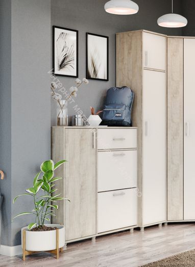 Пенал "Граф" 1-ств. с антресолью (правое исполнение) Перламутр/Дуб баррик