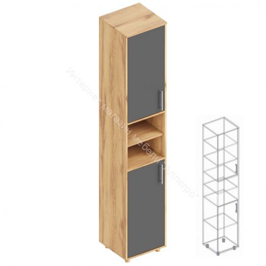 Пенал "Граф" 2-ств. с нишей Тёмно серый/Дуб золотистый