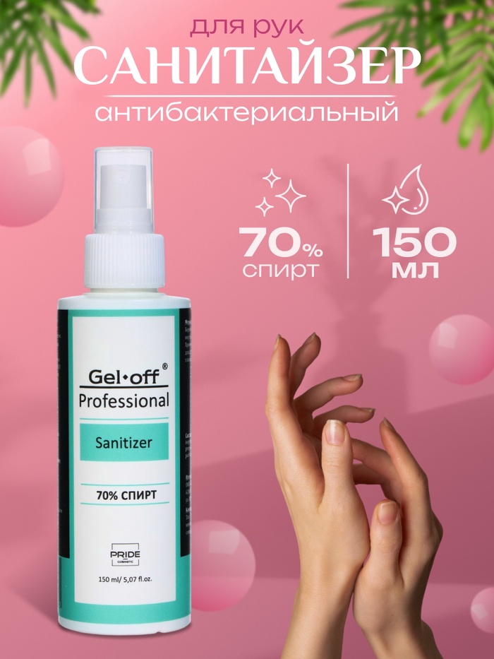 Очищающее средство для рук и ногтей Gel*off Sanitizer с антибактериальным эффектом, 150 мл