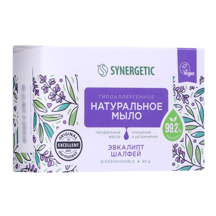 Натуральное туалетное мыло Synergetic "Эвкалипт и шалфей", гипоаллергенное, 90 г