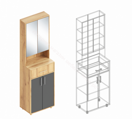 Тумба с зеркалом "Граф" Тёмно серый/Дуб золотистый