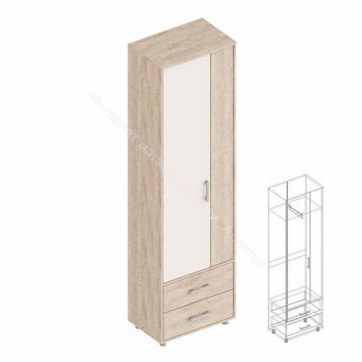 Шкаф "Граф" 2-х створчатый с 2 ящиками Перламутр/Дуб баррик