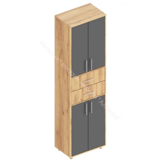 Шкаф "Граф" с 2 ящиками по центру Тёмно серый/Дуб золотистый