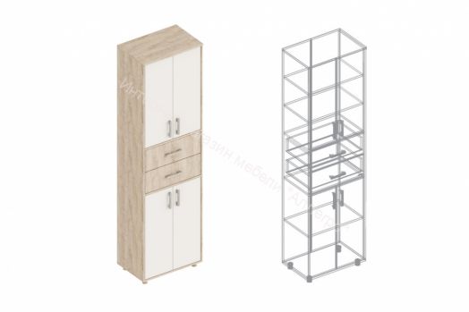 Шкаф "Граф" с 2 ящиками по центру Перламутр/Дуб баррик