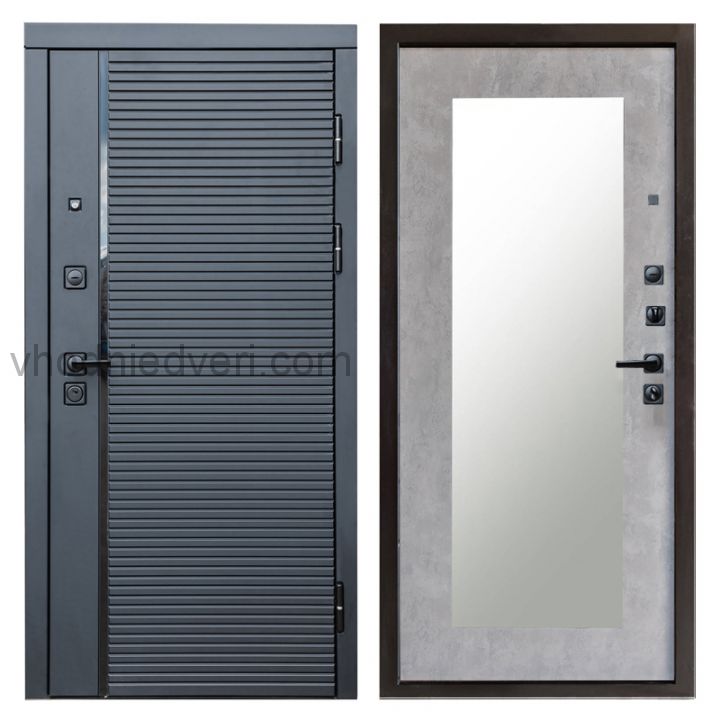 Входная дверь Termo-door Black Line - Зеркало триумф Бетон светлый