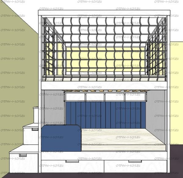 Кровать двухъярусная Домик Fairy Land Sky №5А с мягкими панелями, Массив