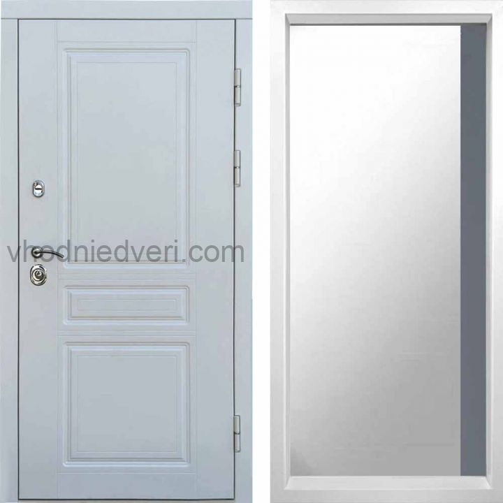 Входная дверь Termo-door Орегон WHITE - Широкое Зеркало Фацет Грей софт