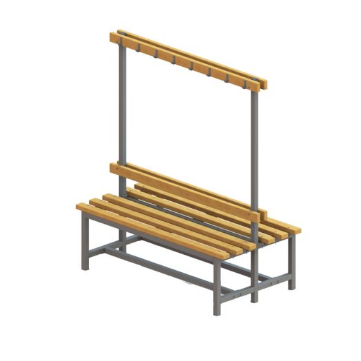 Скамейка для раздевалки двухсторонняя с вешалкой  сиденье из дерева