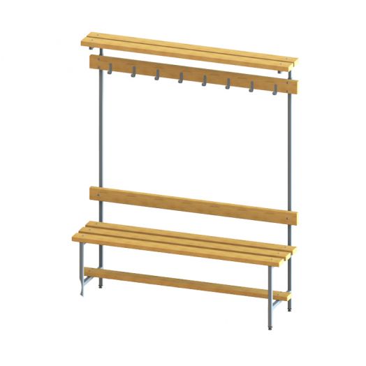Скамейка для раздевалки с вешалкой  с верхней полкой сиденье из дерева с РО