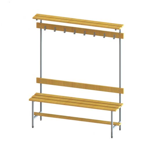 Скамейка для раздевалки с вешалкой  с верхней полкой сиденье из фанеры с РО