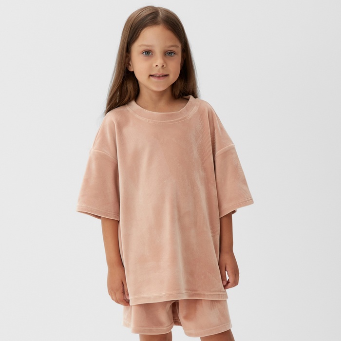 Костюм детский (футболка, шорты) KAFTAN Plushy р.30 (98-104), бежевый