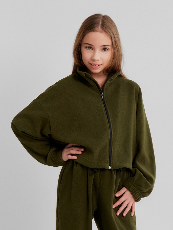 Толстовка флисовая для девочки MINAKU: Fleece Soft, цвет хаки, рост 146 см