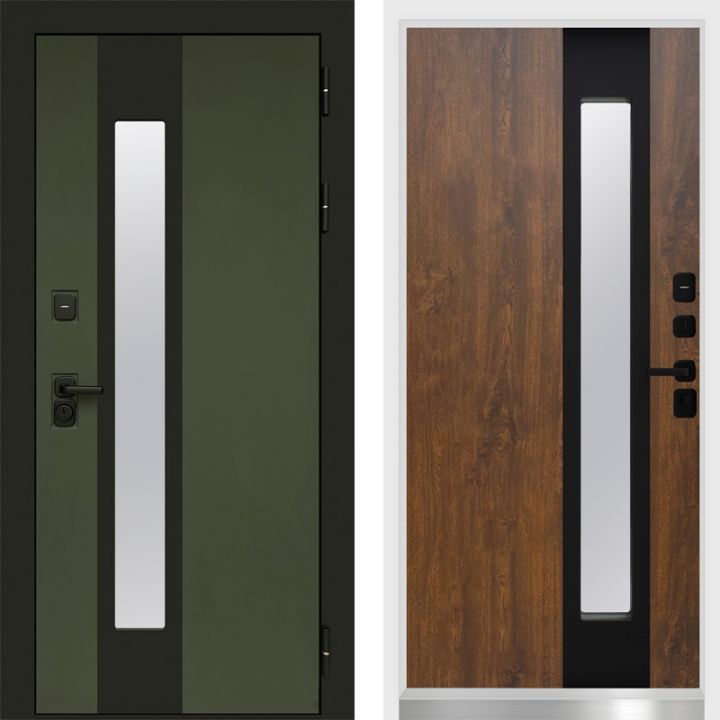 Дверь Входная Termo-door Арктика Грин/Дуб с Терморазрывом и Стеклопакетом, белый короб