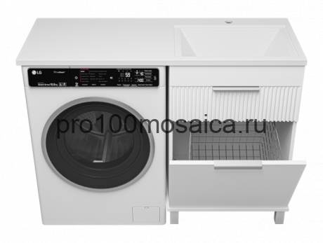 Тумба под раковину Brevita Enfida 60 с бельевой корзиной под стиральную машину (белая)