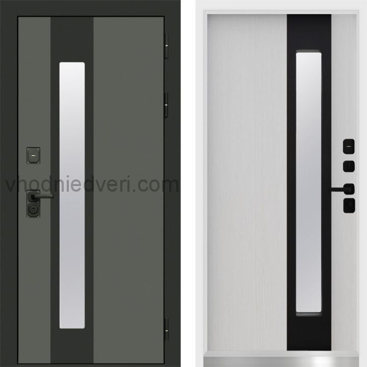 Входная дверь Termo-door Арктика Графит - Лиственница с терморазрывом и стеклопакетом, белый короб