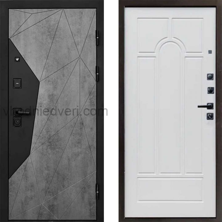 Входная дверь Termo-door Геометрия Бетон - Арка Белое дерево