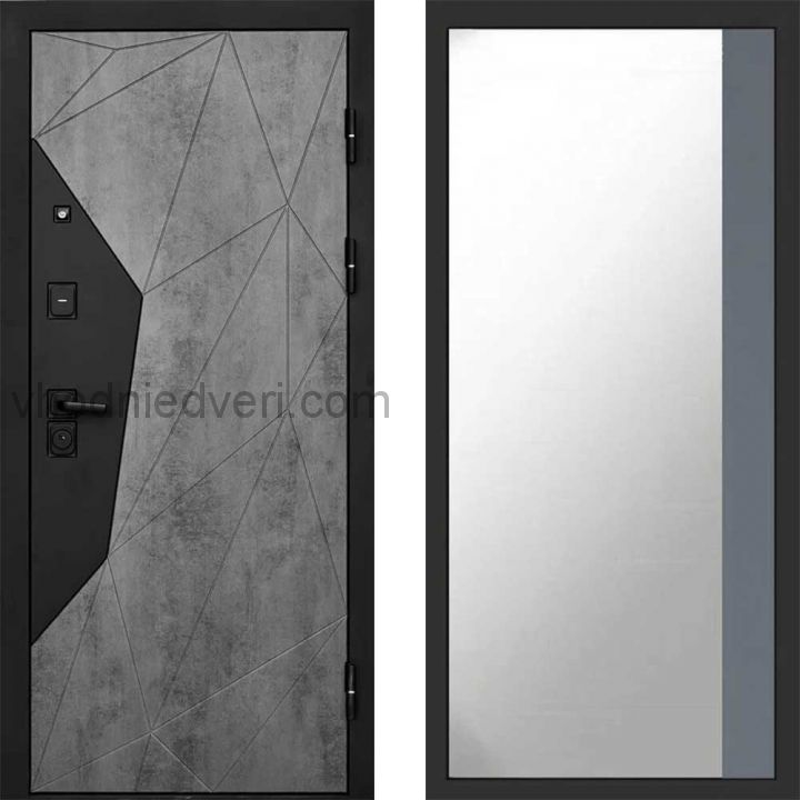 Входная дверь Termo-door Геометрия Бетон - Широкое Зеркало Фацет Грей софт