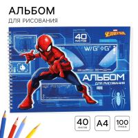 Альбом для рисования А4, 40 листов 100 г/м?, на пружине, Человек-паук