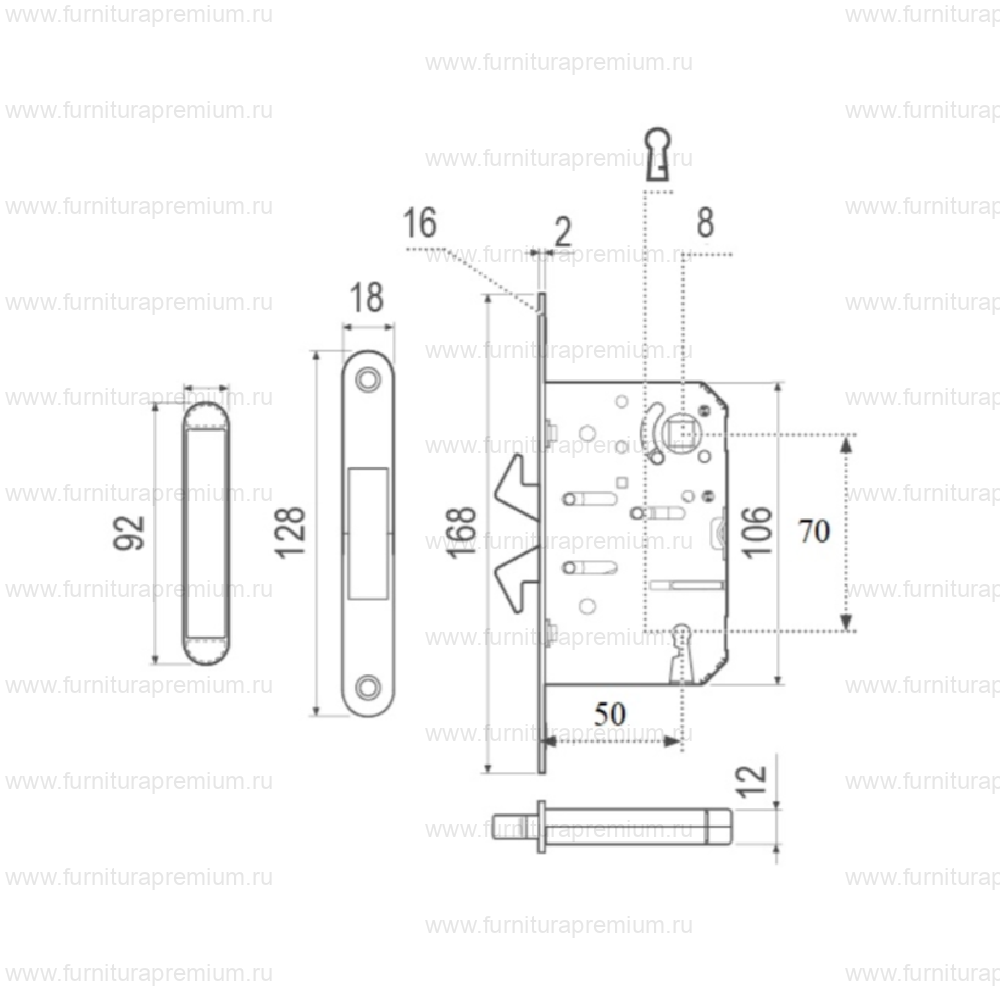 Замок AGB Scivola TT (B06771.50) под фиксатор и ключ