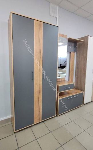 Шкаф 3-х створчатый "Граф" Тёмно серый/Дуб золотистый