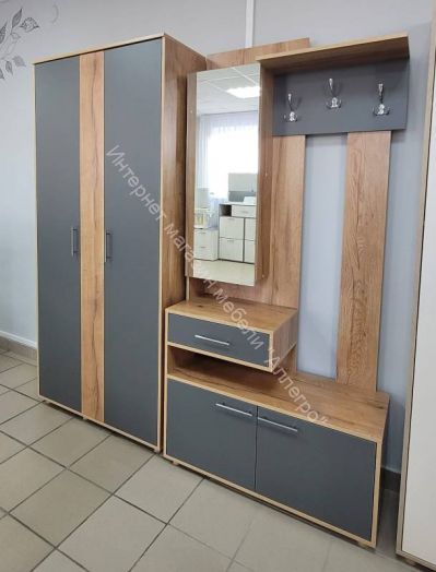 Шкаф 3-х створчатый "Граф" Тёмно серый/Дуб золотистый