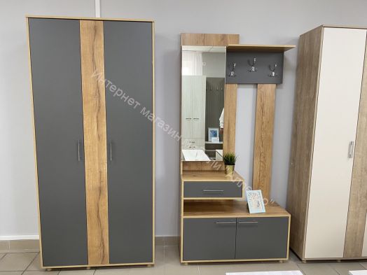 Шкаф 3-х створчатый "Граф" Тёмно серый/Дуб золотистый