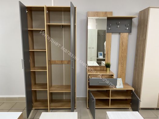 Шкаф 3-х створчатый "Граф" Тёмно серый/Дуб золотистый