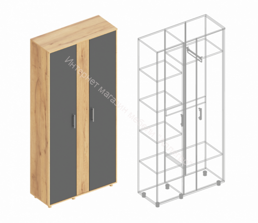 Шкаф 3-х створчатый "Граф" Тёмно серый/Дуб золотистый