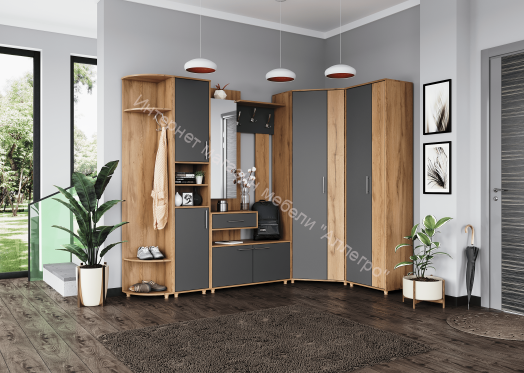 Шкаф 3-х створчатый "Граф" Тёмно серый/Дуб золотистый