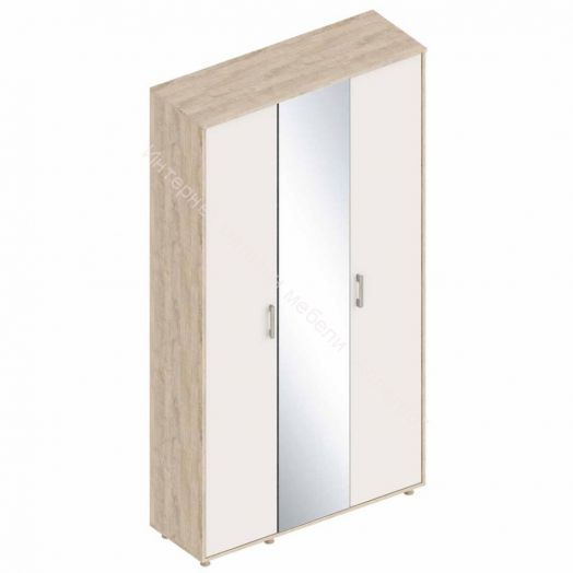 Шкаф 3-х створчатый "Граф" с зеркалом Перламутр/Дуб баррик