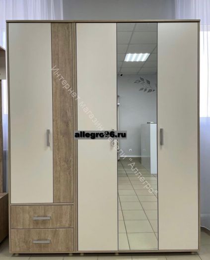 Шкаф 3-х створчатый "Граф" с зеркалом Перламутр/Дуб баррик