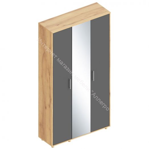 Шкаф 3-х створчатый "Граф" с зеркалом Тёмно серый/Дуб золотистый