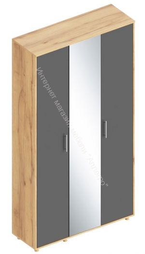 Шкаф 3-х створчатый "Граф" с зеркалом Тёмно серый/Дуб золотистый