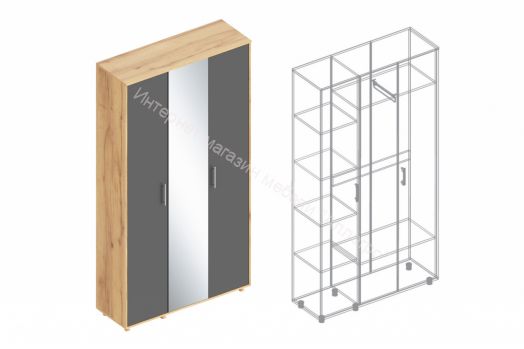 Шкаф 3-х створчатый "Граф" с зеркалом Тёмно серый/Дуб золотистый