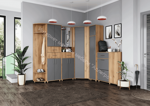 Шкаф 3-х створчатый "Граф" с зеркалом Тёмно серый/Дуб золотистый