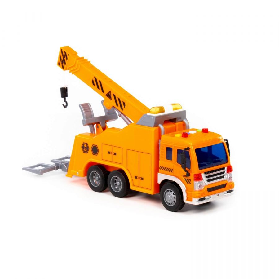 "Сити", автомобиль-эвакуатор №2 инерционный (со светом и звуком) (оранжевый) (в коробке)
