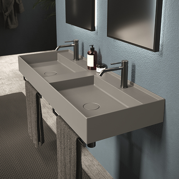 Изображение Раковина подвесная двойная Alice Hide 120x45хВ13,5 Plan с отверстием под смеситель 31260191S