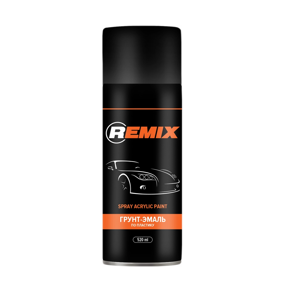 Remix Аэрозольная грунт-эмаль по пластику, название цвета "Серый", объем 520мл.