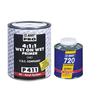 HB Body Грунт - изолятор P411 Wet on Wet 4+1 белый, черный с отвердителем H729 (комплект), объем  1л. + 250мл.