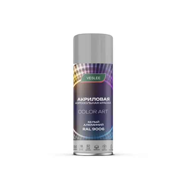 Veslee Color Art Аэрозольная акриловая краска, название цвета "Белый", глянцевая, RAL 9006, объем 520мл.