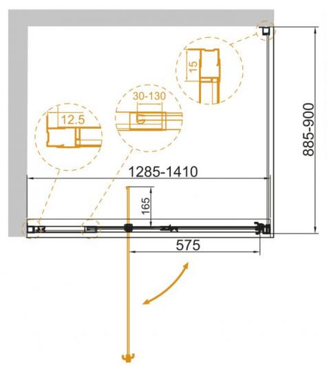 Душевой уголок без поддона Cezares хромированный 140х100 см схема 8
