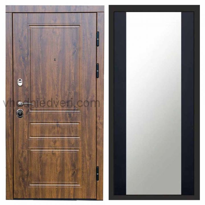Входная дверь Termo-door Орегон Дуб - Зеркало Черный кварц+тонировка