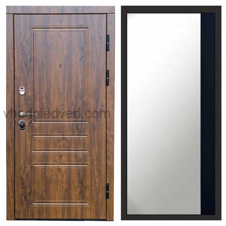 Входная дверь Termo-door Орегон Дуб - Широкое Зеркало Фацет Черный кварц